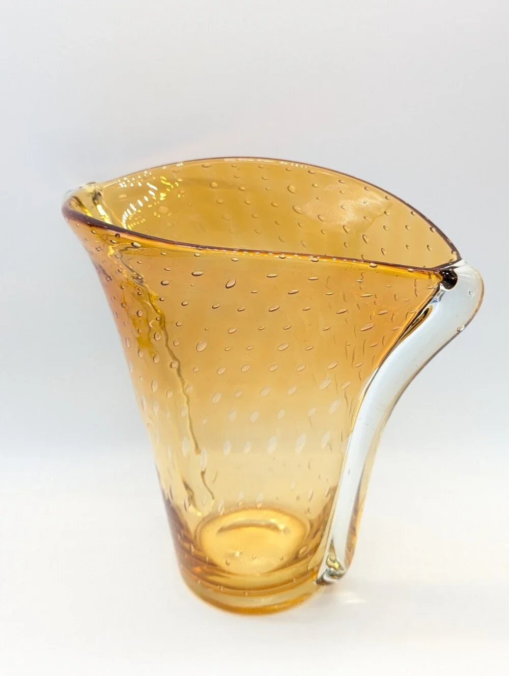 Vintage MCM Orange Brown Amber Controlled Bubble Glass Vase
